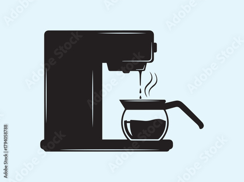 Vector Coffee Maker Silhouette with Steam and Drip Motion
