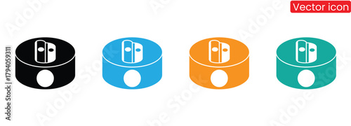 Colorful sharpener set for pencils in black blue orange and teal,pencil sharpener icon design vector template,Sharpener icon Logo Template Design set