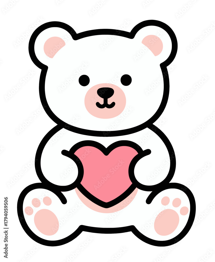 Fototapeta premium Cute white teddy bear holding a pink heart