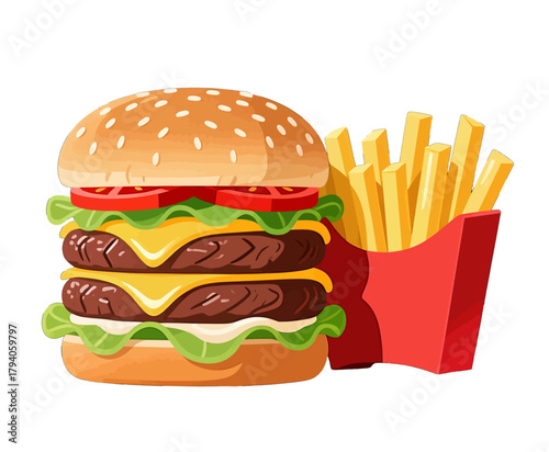 Delicious Burger and Fries Illustration