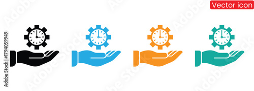 Hands holding time management clocks for productivity and efficiency,Quick Response Icon Sheet Multiple Style Collection Isolated Vector