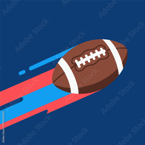 Flat football vector with speed lines and motion isolated on dark background.