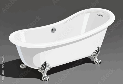 Freestanding clawfoot bathtub, elegant design, isolated on gray background
