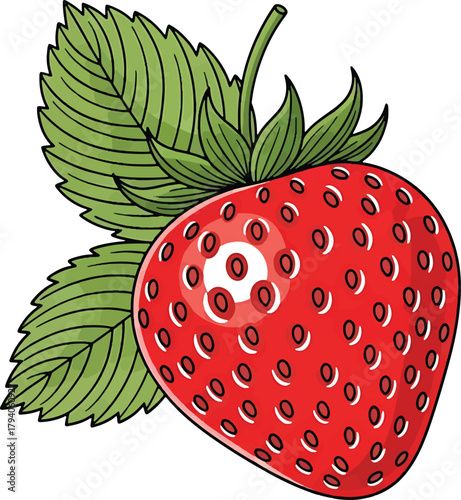 Vibrant Red Strawberry with Green Leaves - A Delicious and Healthy Fruit Illustration