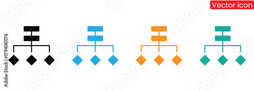 Flowchart showing hierarchy and relationships in multiple vibrant colors,Info graphic template for organization hierarchy chart with business avatar icons. vector info graphic for business.