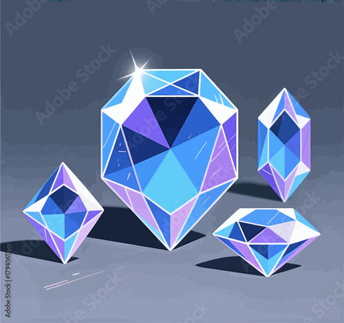 Geometric blue diamonds vector illustration, futuristic gemstone design