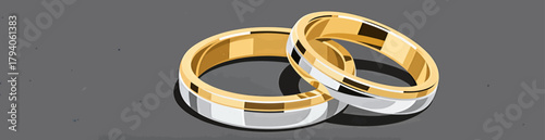 Gold wedding rings with white inlays, minimal vector illustration