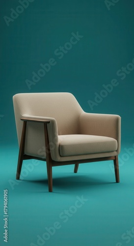 Modern comfortable upholstered accent chair showcases mid-century inspired wooden frame design
