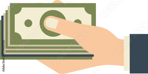 Receiving Cash Illustration of a Hand Presenting a Stack of Money for Earn Money Concept