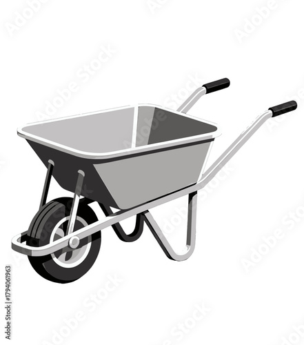 Gray Wheelbarrow with Black Wheel