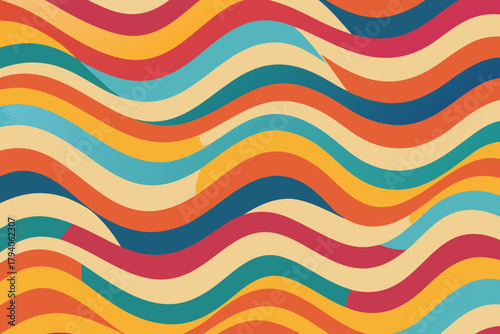 Vibrant retro wavy lines pattern in a warm and earthy color scheme abstract background