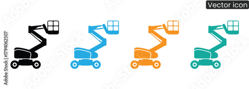 Elevate your project with this boom lift icon set for construction, Lift logo designs. lift equipment vector illustration 
