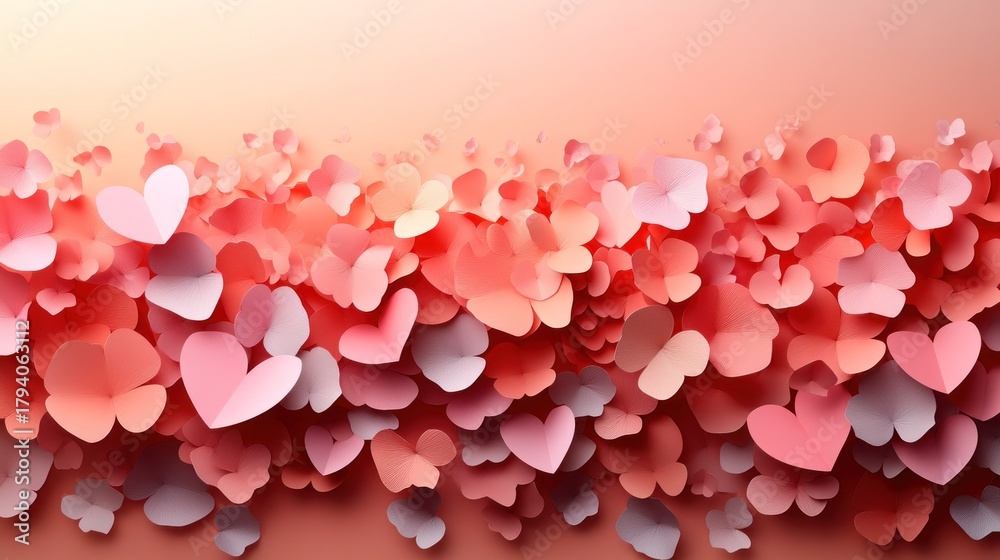 Obraz premium Heart-shaped paper confetti on peach background