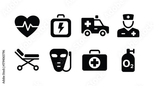 Medical icons representing healthcare and emergency services
