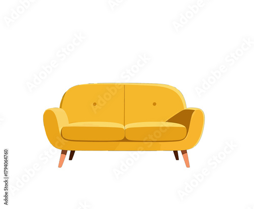 Modern Yellow Two-Seater Sofa with Wooden Legs