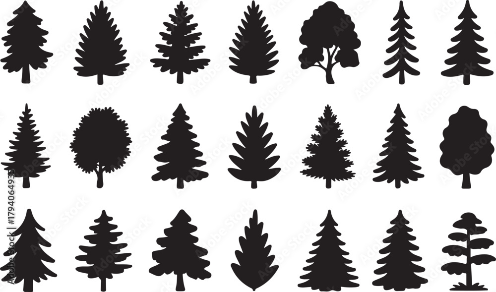 Fototapeta premium Various christmas tree silhouette vector set