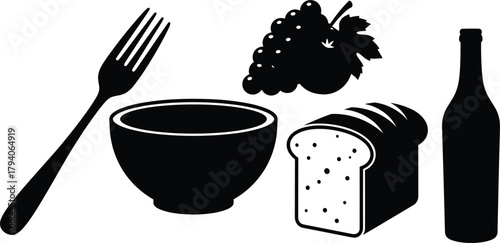 Bold Silhouette Abstract Food Poster Set.