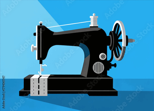 Old-fashioned sewing machine vector illustration, minimal style, isolated