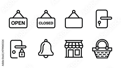 Collection of business and retail icons for store operations