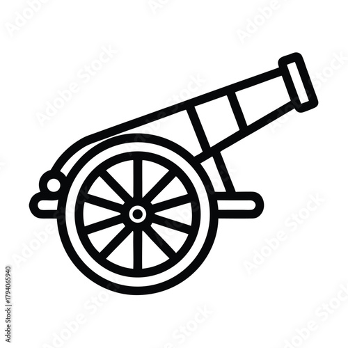 Cannon Outlined In Bold Vector Illustration