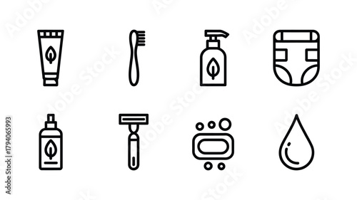 Collection of organic personal care and hygiene icons