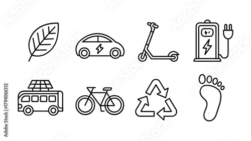 Eco friendly transportation and sustainability icons