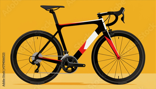 Road bike vector illustration, minimal design, isolated on yellow background