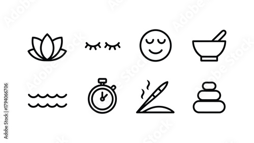 Collection of spa and wellness icons for beauty and relaxation