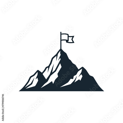 Illustration of a mountain peak with a flag on top, symbolizing achievement and success