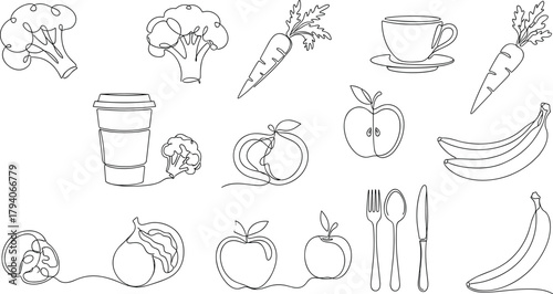 Hand Drawn Line Art Abstract Food Illustrations.