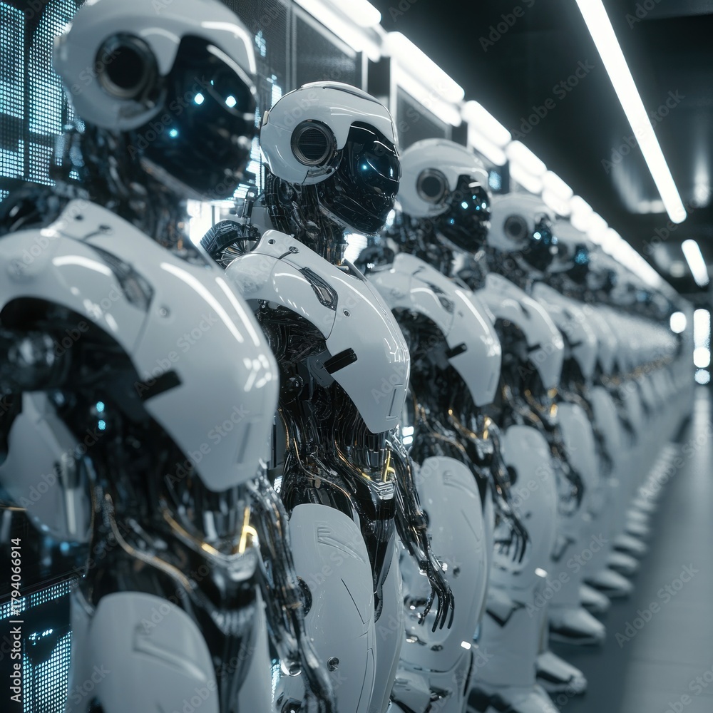 Fototapeta premium Robotic figures in a row