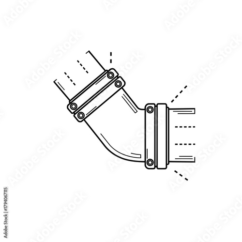 Line drawing of a pipe elbow joint with bolts