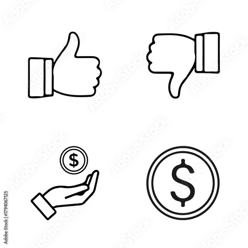 Set Thumbs Up Down Like Disslike Handdrawn Hand Gesture
