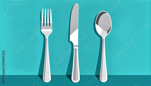 Simple tableware utensils flat vector illustration on teal background