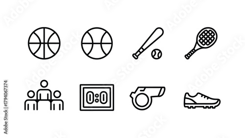 Collection of sports icons representing various sports and equipment