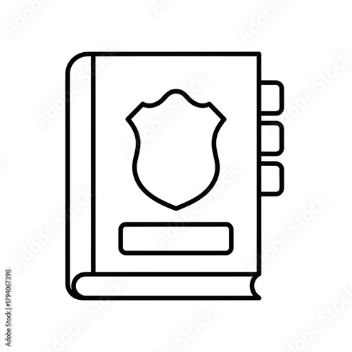 Police badge on a book icon, representing law, justice, and authority