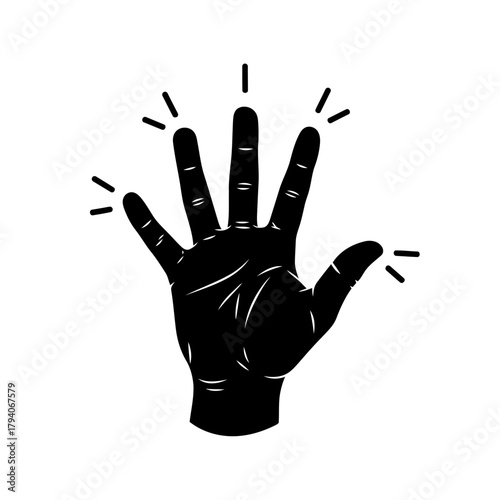 Black silhouette of a hand with five fingers raised