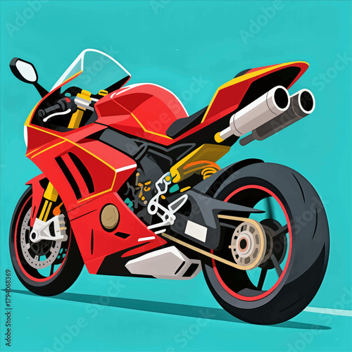 Sport motorcycle in bright colors, modern vector style, isolated