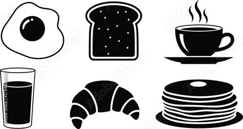 Morning Meal Silhouette Icon Sett.