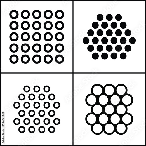 Arrangement of circles in grid and cluster forms