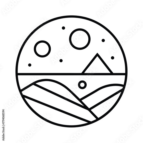 Martian Landscape Outline Vector Illustration
