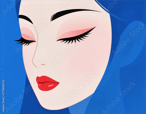 Stylized female face illustration, minimal design, vibrant colors