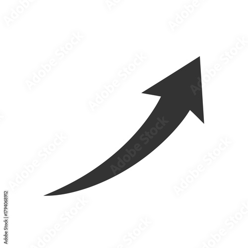 A dark gray arrow pointing upwards and to the right, isolated on a