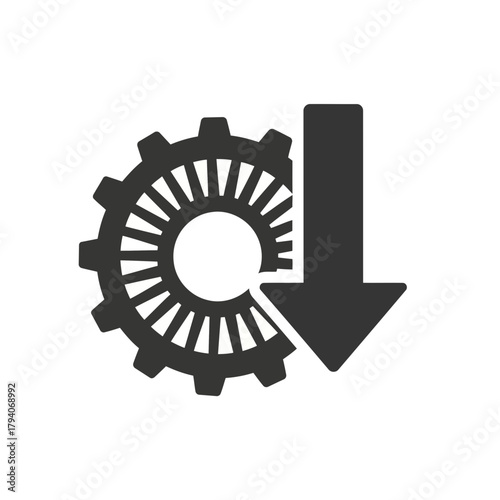Gear icon with a downward arrow, symbolizing a decrease in production or efficiency