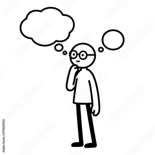 Thoughtful Person with Thought Bubbles Illustration