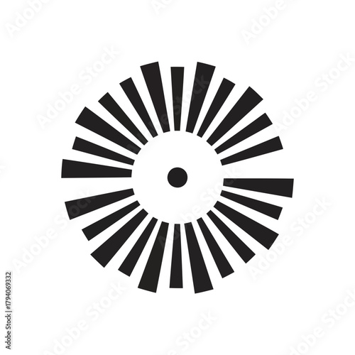 Abstract radial pattern with black bars and a central dot