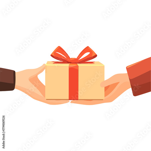 Two hands exchanging a gift box with a red ribbon, symbolizing giving, generosity, or appreciation. Ideal for holiday promotions, e-commerce, or blogs on celebrations, gratitude
