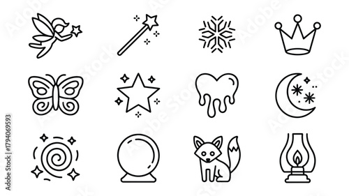Whimsical fantasy icons collection for magical designs