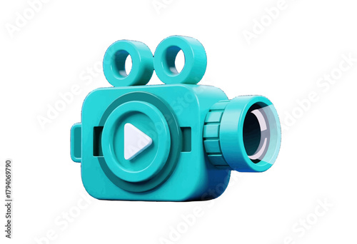 Turquoise Retro Video Camera with Play Button Icon