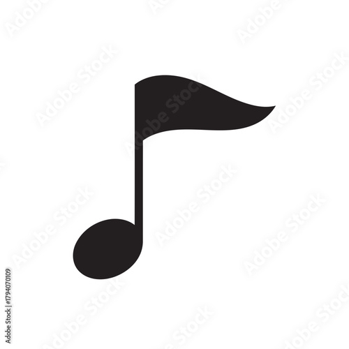 A simple black musical eighth note symbol isolated on a